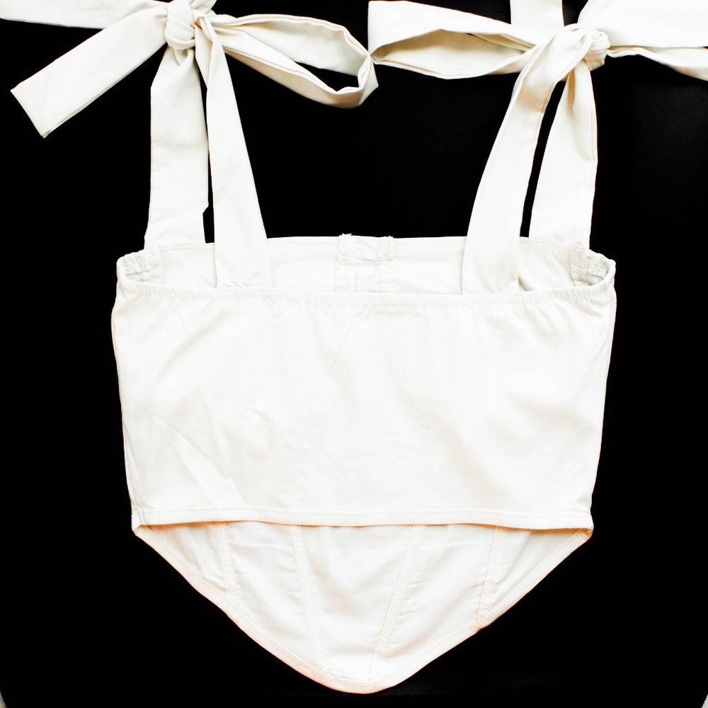 White Corset Square Neck Peasant Corset Top - Picture 5 of 5
